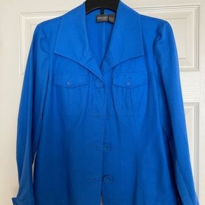 Additions By Chico's Woman Blazer Blue Button Front Long Sleeve 100% Cotton Sz 1